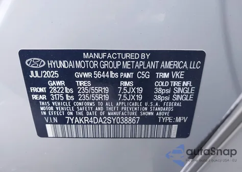 2025 Hyundai Ioniq 5 Limited from USA, damaged, VIN 7YAKR4DA2SY038867